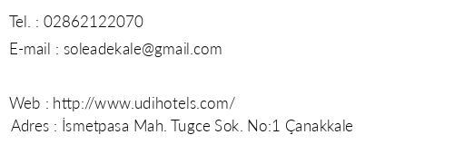 Udi Hotel telefon numaralar, faks, e-mail, posta adresi ve iletiim bilgileri